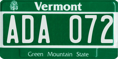 VT license plate ADA072
