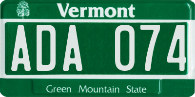 VT license plate ADA074