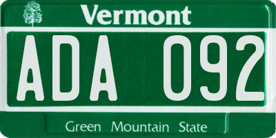 VT license plate ADA092