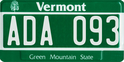 VT license plate ADA093