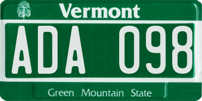 VT license plate ADA098