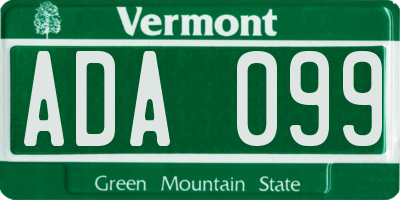 VT license plate ADA099