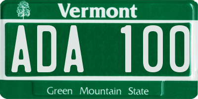 VT license plate ADA100