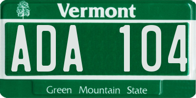 VT license plate ADA104