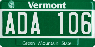 VT license plate ADA106