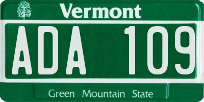VT license plate ADA109