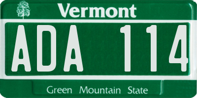 VT license plate ADA114