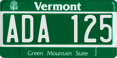 VT license plate ADA125