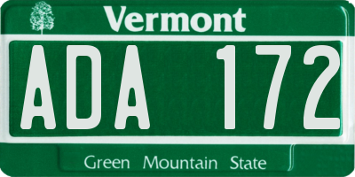 VT license plate ADA172