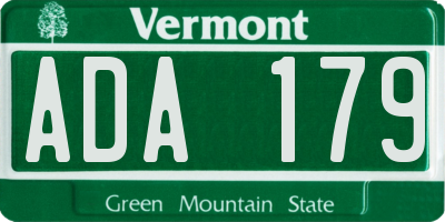 VT license plate ADA179