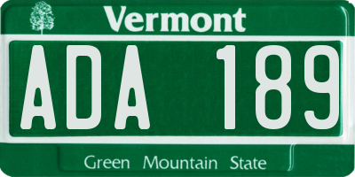 VT license plate ADA189