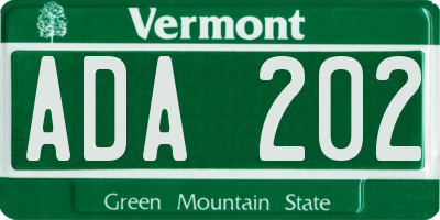 VT license plate ADA202