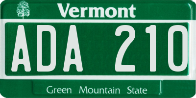 VT license plate ADA210
