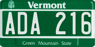 VT license plate ADA216