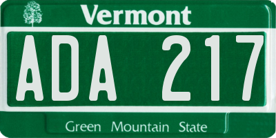 VT license plate ADA217