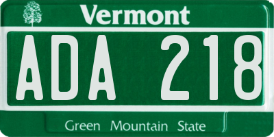 VT license plate ADA218