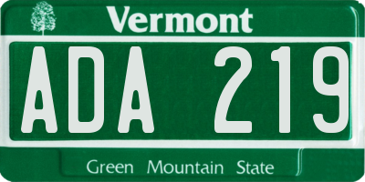 VT license plate ADA219