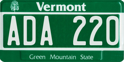 VT license plate ADA220