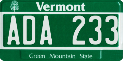 VT license plate ADA233