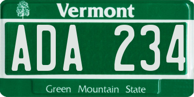 VT license plate ADA234