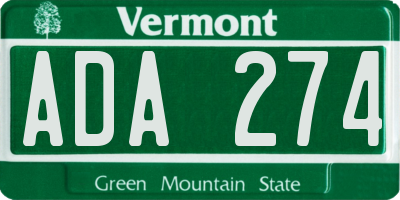 VT license plate ADA274
