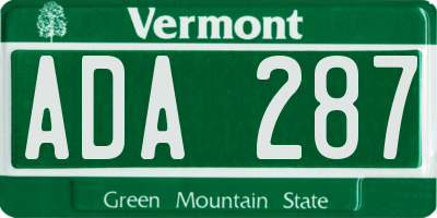 VT license plate ADA287