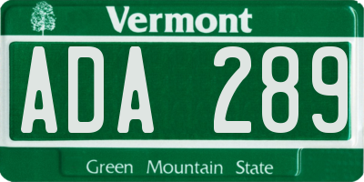 VT license plate ADA289