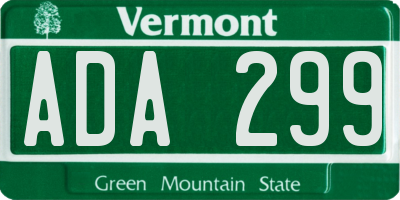 VT license plate ADA299