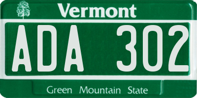 VT license plate ADA302
