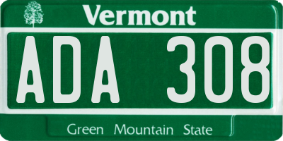 VT license plate ADA308