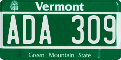 VT license plate ADA309