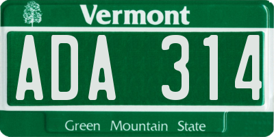 VT license plate ADA314