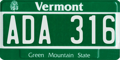 VT license plate ADA316