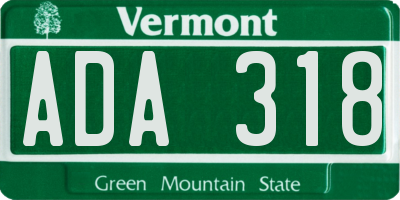 VT license plate ADA318