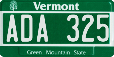 VT license plate ADA325