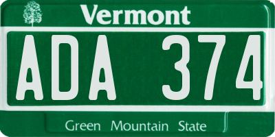 VT license plate ADA374