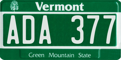 VT license plate ADA377