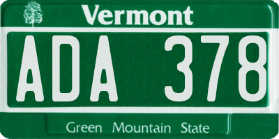 VT license plate ADA378
