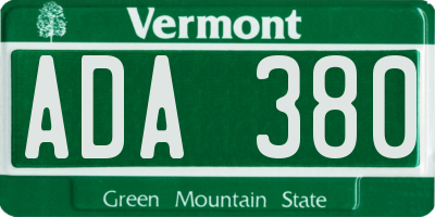 VT license plate ADA380