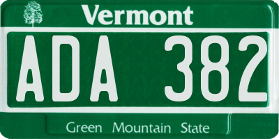 VT license plate ADA382