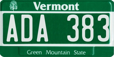 VT license plate ADA383