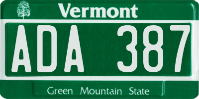 VT license plate ADA387