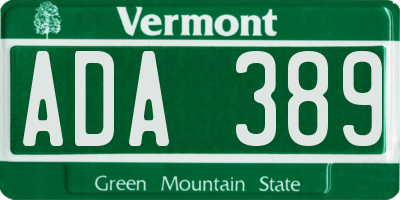 VT license plate ADA389