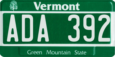 VT license plate ADA392
