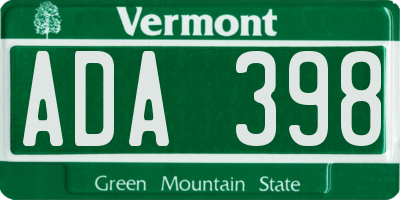VT license plate ADA398