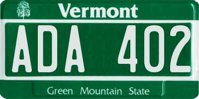 VT license plate ADA402