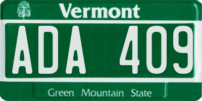 VT license plate ADA409