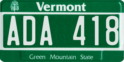 VT license plate ADA418