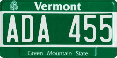 VT license plate ADA455