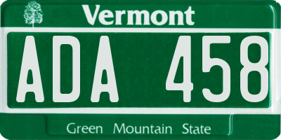 VT license plate ADA458